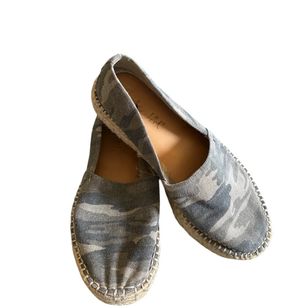 Splendid Laney Camo Print Platform Espadrilles 9.5 Canvas Upper Olive Green